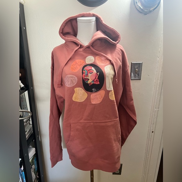 Sweaters - NWOT Pink Lomein Rust Pink Graphic Hoodie Sweatshirt with Artistic Face Print